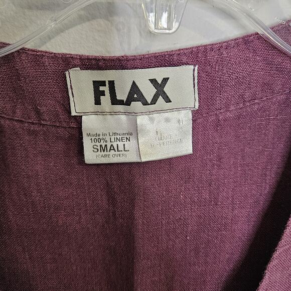 Flax Sleeveless Top Plum Washable Linen Sleeveless V-Neck Button Accent Size S - Picture 6 of 7